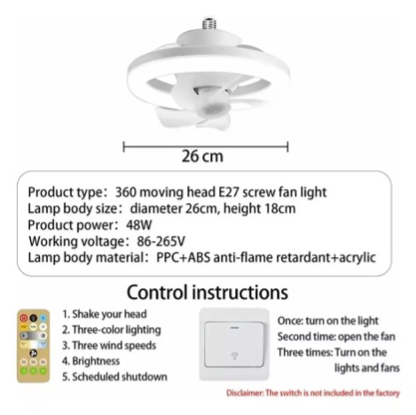 Bombillo Ventilador Luz Led 360